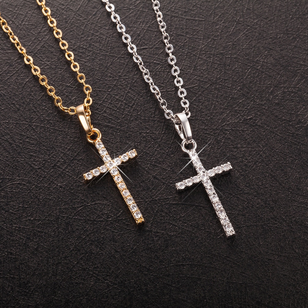 Mode Vrouwelijke Kruis Hangers Ketting Goud Kleur Crystal Jesus Cross Hanger Ketting Voor Vrouwen Sieraden Voor Mannen/Vrouwen