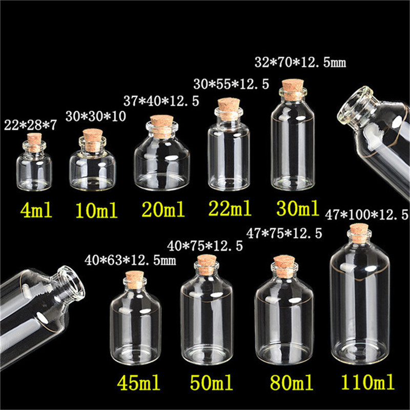 24PC Mini transparent Glas Kork Flaschen Handwerk Fläschchen Klar Glas Leere wünschen Flaschen 4ml 10ml 100ml Gläser Container Diy Fläschchen