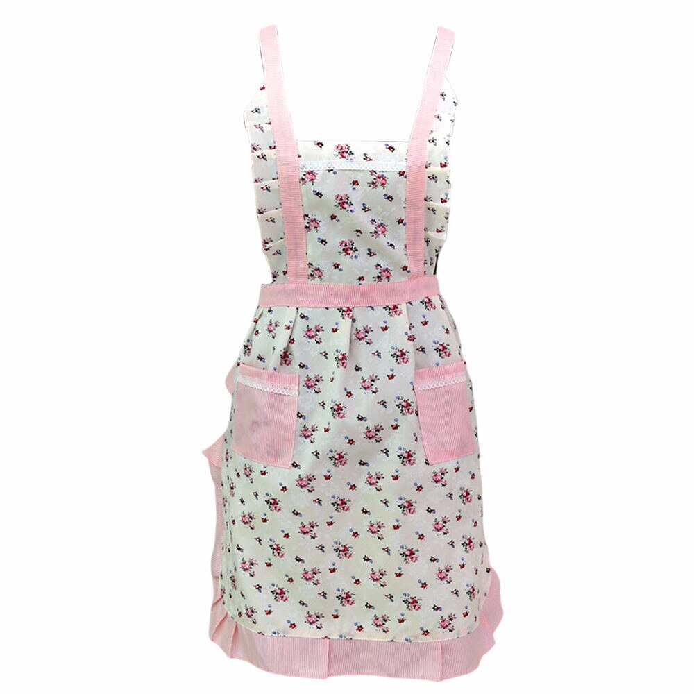 Baking Women Cotton Linen Apron Lady Restaurant Home Kitchen Pockets Flower Pattern Apron Bib For Cooking #T1P