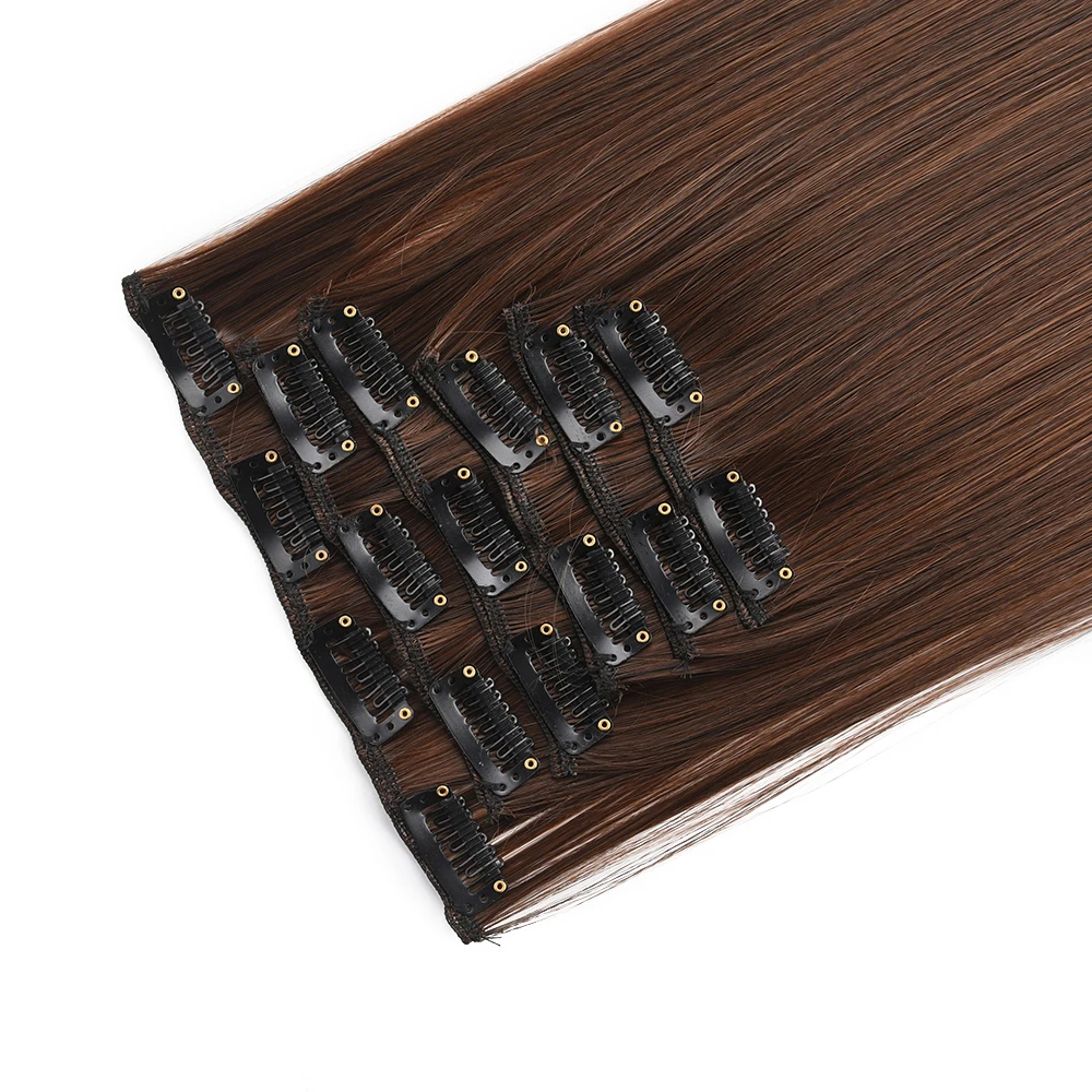 Grampo em extensões de cabelo sintético 24 Polegada longo invisível natural em linha reta 6 pçs grosso sem costura clipe em extensões de cabelo para mulher