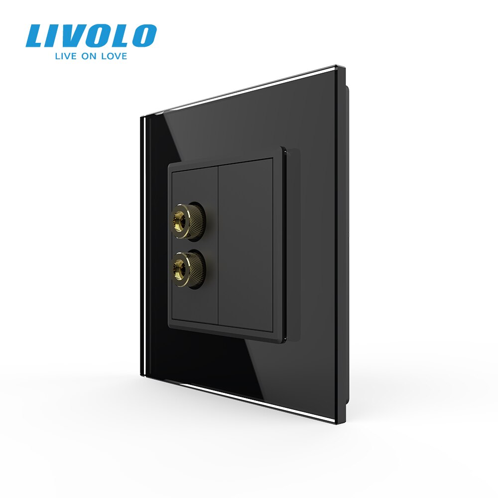 Livolo-enchufe de pared con Panel de cristal, enchufe de sonido estándar europeo: Single Black