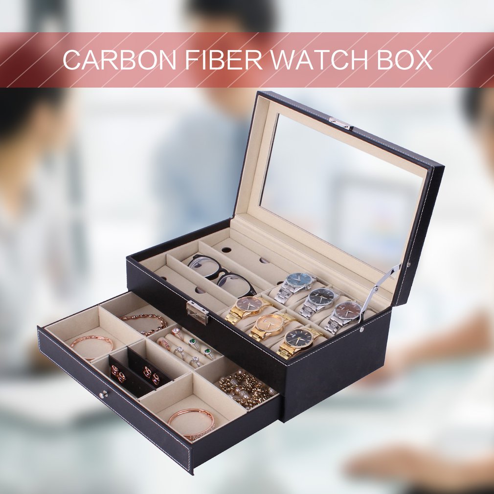 Multifunctional Double Layers Wooden Jewelry Watch Storage Box Sunglasses Watch Display Slot Case Box Container