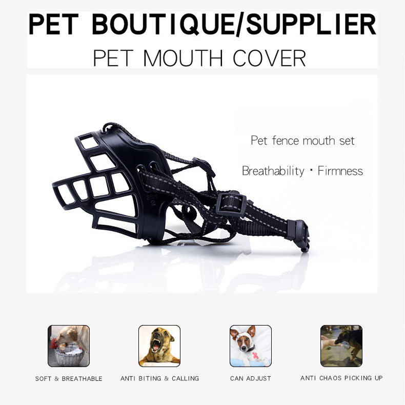 Dog Muzzle Soft Silicone Basket Prevent Barking Biting and Chewing Allow Drinking and Panting Adjustable Reflective Neck Strap
