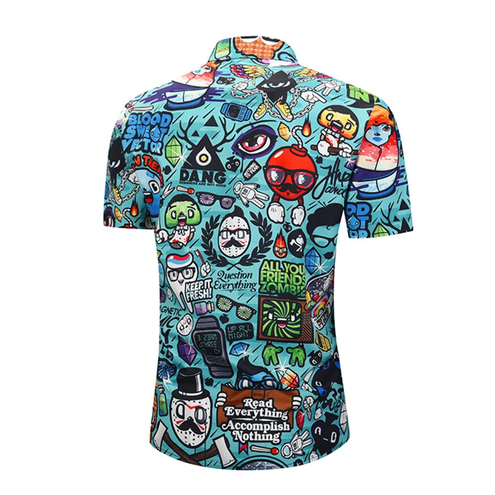 Camiseta de talla grande 2XL de verano con estampado de dibujos animados en 3D para hombre, camiseta de manga corta con cuello vuelto, blusa Hawaiana para vacaciones en la playa