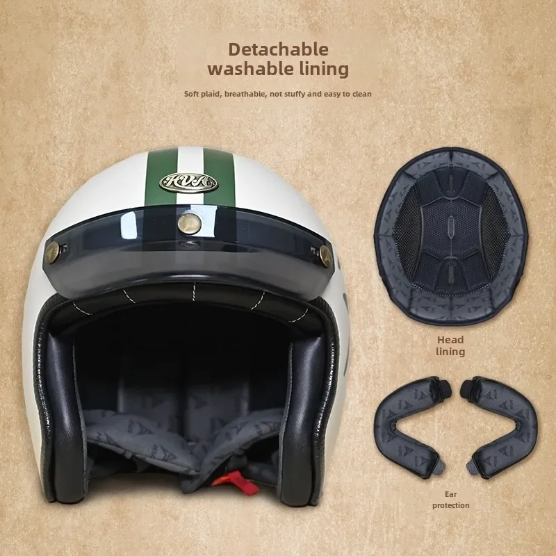 Retro Half Open Motorcycle Helmet Jet Motocross Accessories Casco Moto Helmet 3/4 Open Face Vintage Helmet Four Seasons Capacete