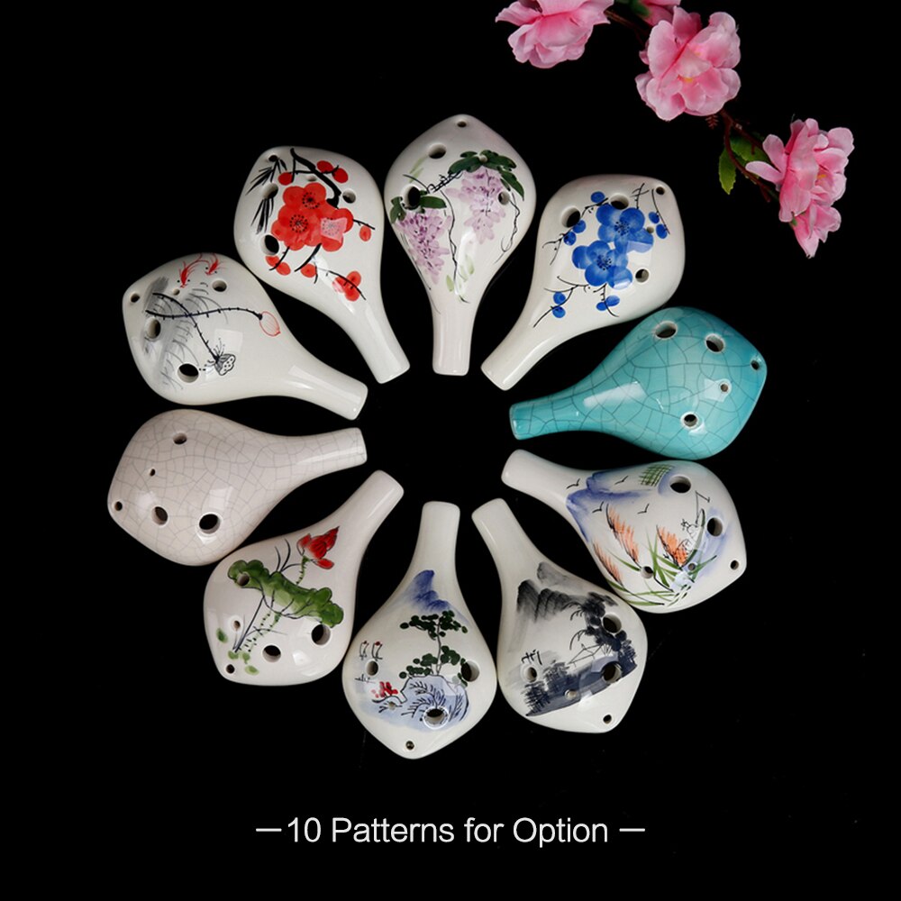 alt c vinflaske 6 skrog keramisk ocarina håndmalt musikkinstrument med snor-musikkpartitur til musikkelskere og lærende