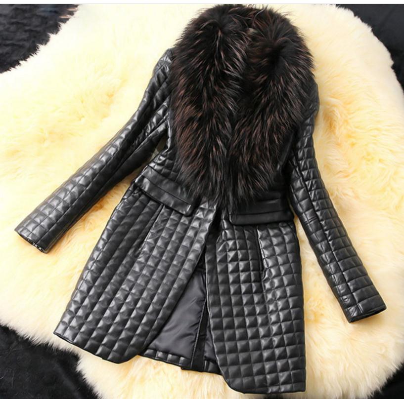Damskie duże rozmiary dorywczo Pu skórzane płaszcze długi odcinek futro kołnierz kurtki skórzane damskie kurtki skórzane Jaqueta De Couro