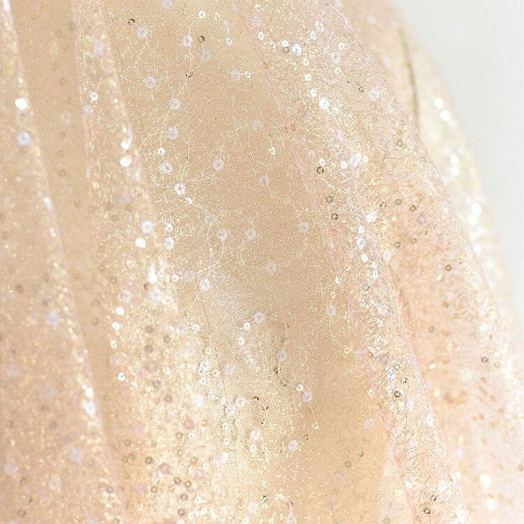 Random Pattern Colorful Sequin Embroidery Lace Fabric Wedding Dress Base Fabric Handmade Diy Dress Accessories Powder