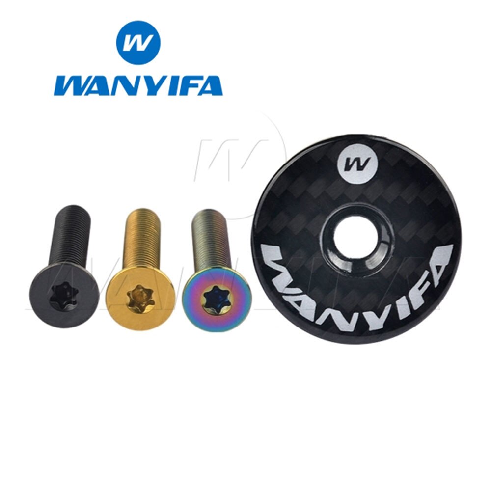 Wanyifa Titanium Ti Carbon Fiber Headset Top Cap & Titanium Bolt M6 x 35mm CNC Bicycle Accessories