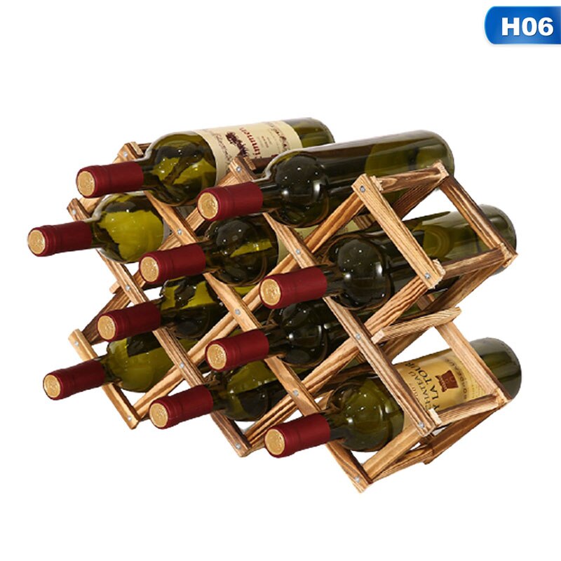 Solid Wood Folding Wine Racks Foldable Wooden Wine Stand Holder 10 Bottles Stackable Wine Cellar Racks Kitchen Bar Display Shelf: H06
