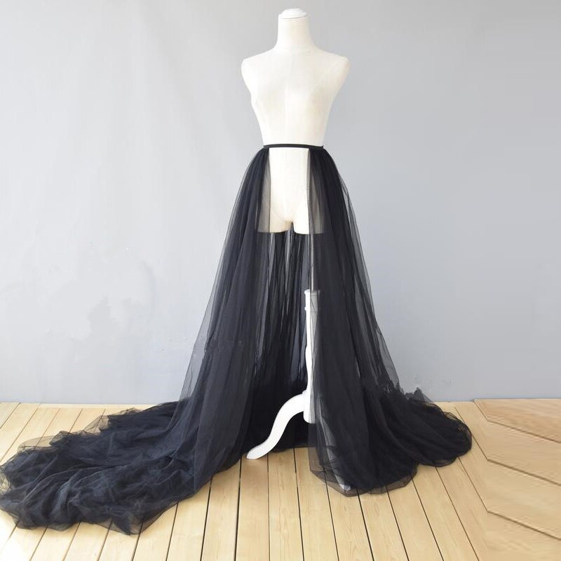 Zwarte Afneembare Tulle 5 Lagen Voor Bridal Overlay Rok Voor Bruiloft Rok Elastische Lange Tulle Over Rok Afneembare Rok: Black / S