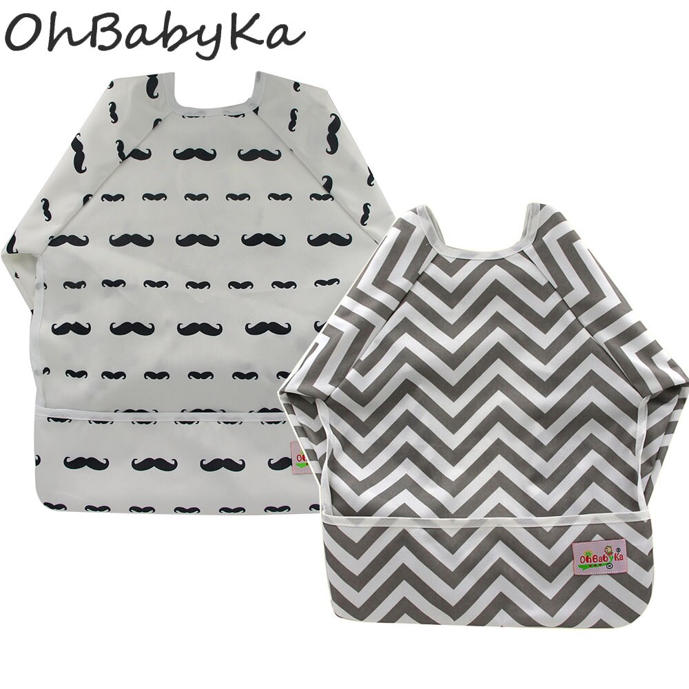 2-Pack Baby Slabbertjes met Mouwen - Waterdichte Voedselslabber met Zak - Dierenprint
