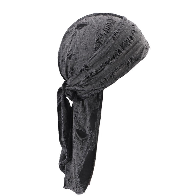 Nueva diadema Vintage de algodón con agujeros, Bandana Unisex de Hip Hop, gorro de pirata de cola larga para hombres, envolturas para la cabeza a la , pañuelo para la cabeza para ciclismo: Gris oscuro