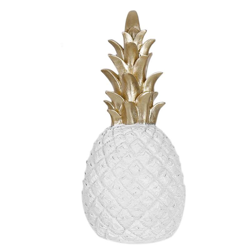 Piña dorada de resina de estilo nórdico, decoración del hogar, sala de estar, gabinete de vino, escaparate, artesanía, mesa lujosa, decoración del hogar, accesorios: Blanco / 25x11cm