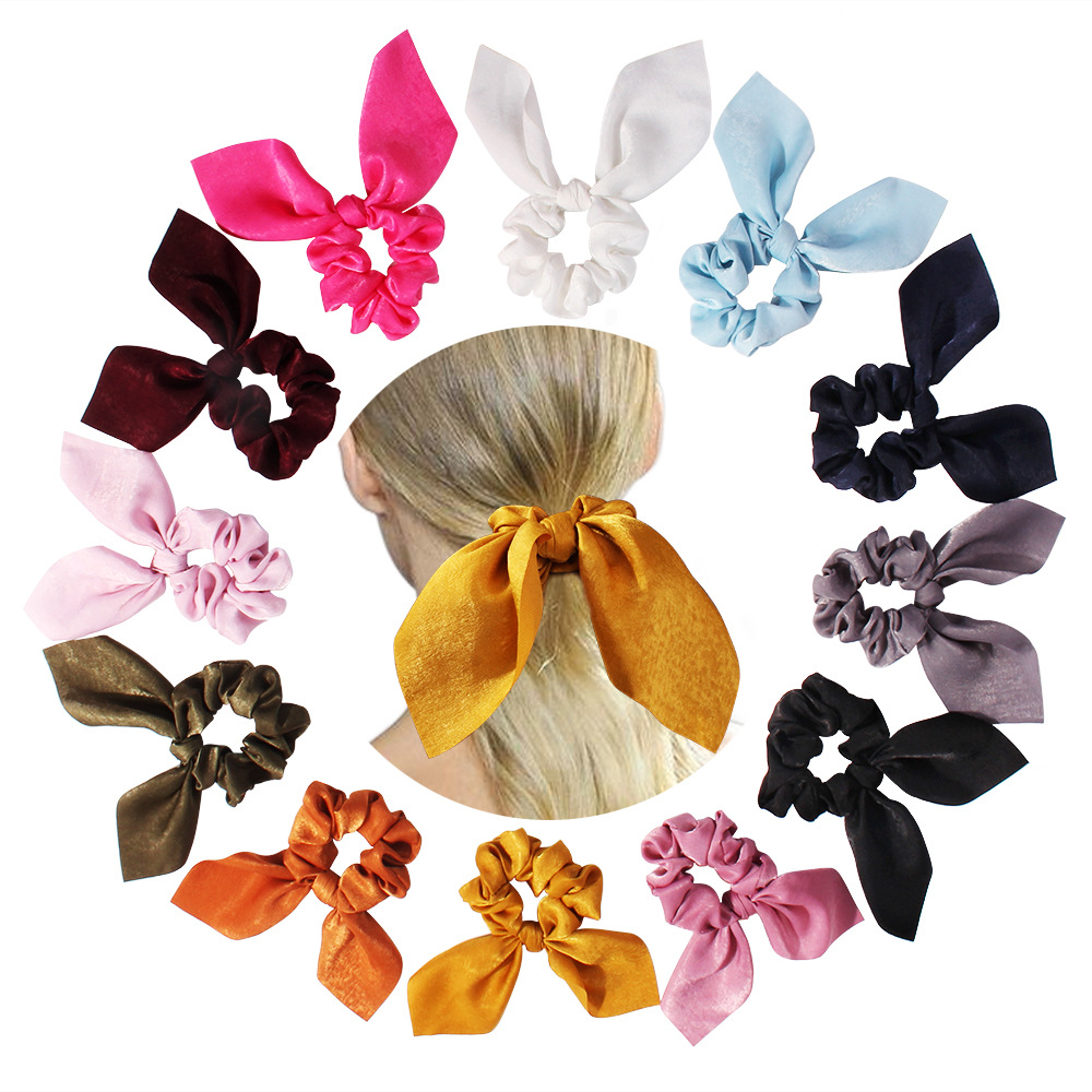 Neue Feste farbe Haarband Mädchen/Frauen Hase Ohr Knoten Bogen Haar Bands Kaninchen Ohr Haar krawatte Pferdeschwanz Haar zubehör