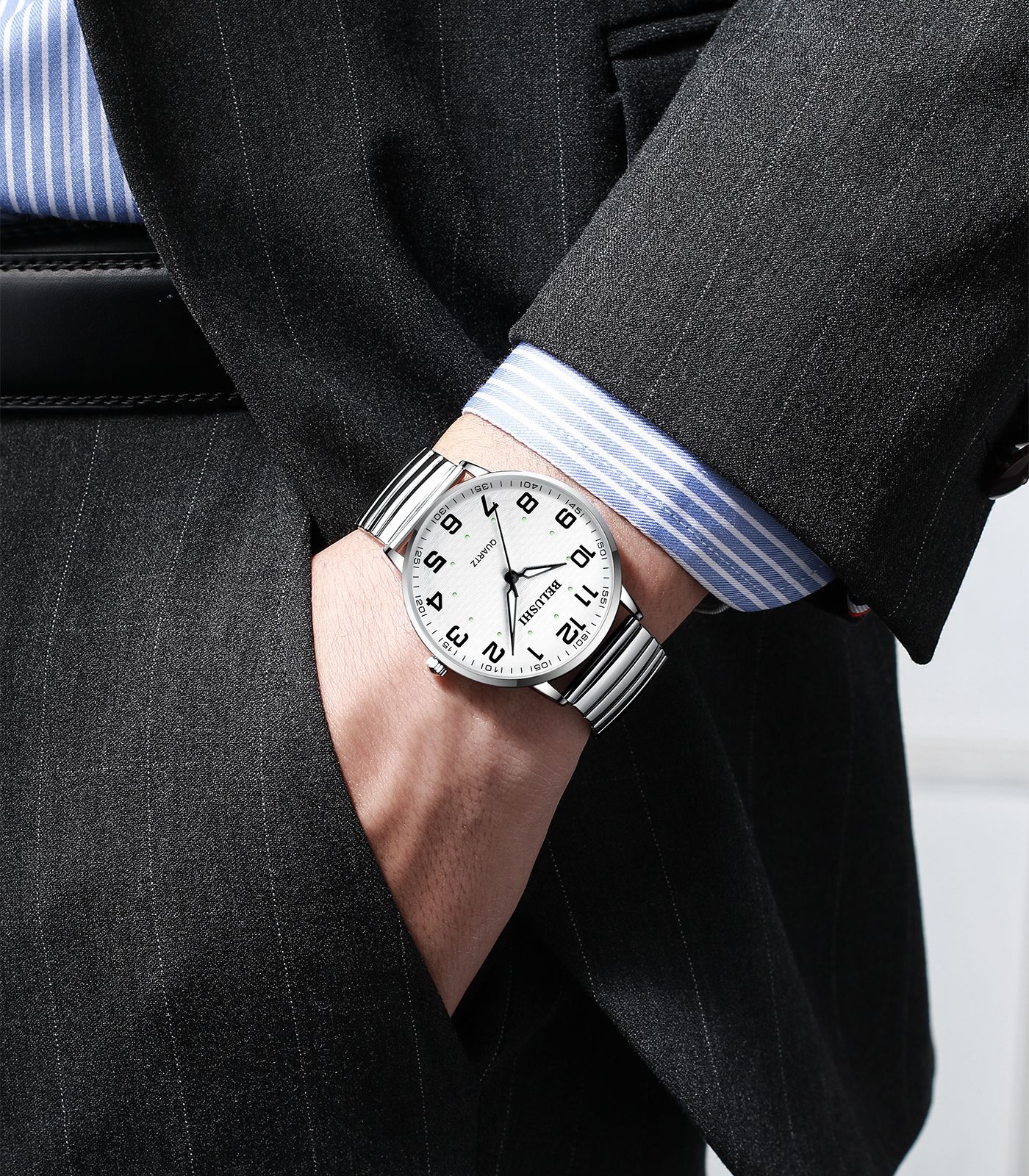 Grote wijzerplaat paar horloge nummer datum gemakkelijk te zien oudere mensen volledig roestvrij staal quartz klok dames heren horloges lichtgevend  a3564