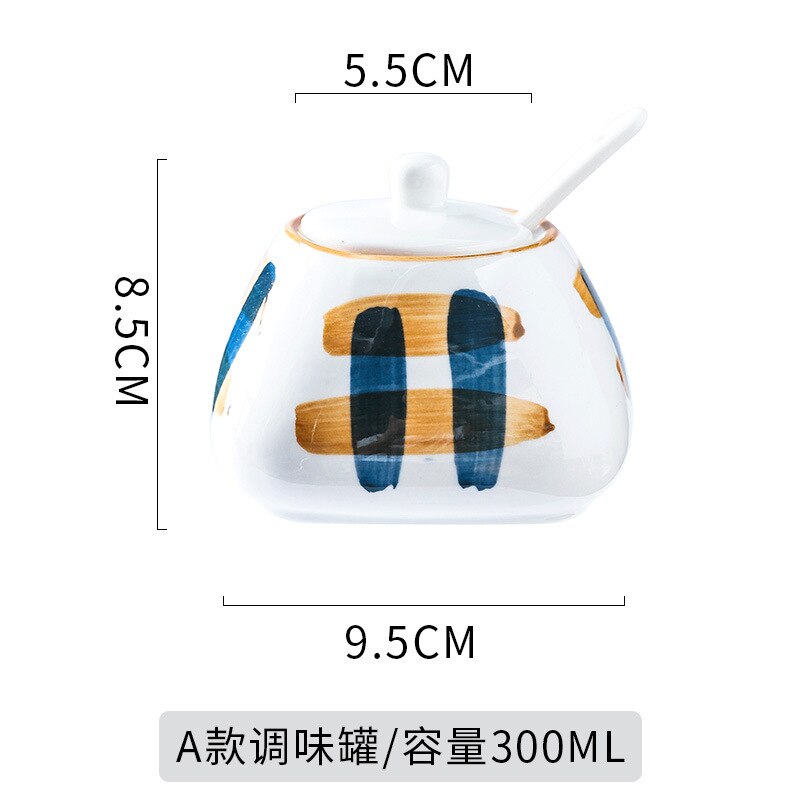 hand-painted underglaze Japanese ceramic seasoning pot set kitchen seasoning pot salt shaker household seasoning box: C
