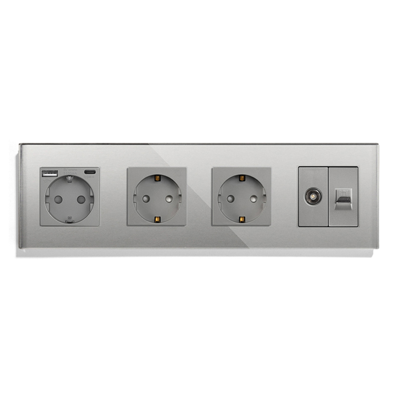 Bingoelec – Triple prise murale Standard ue, panneau en verre blanc noir, pour ordinateur, Internet, Rj45, amélioration de l'habitat: Type2