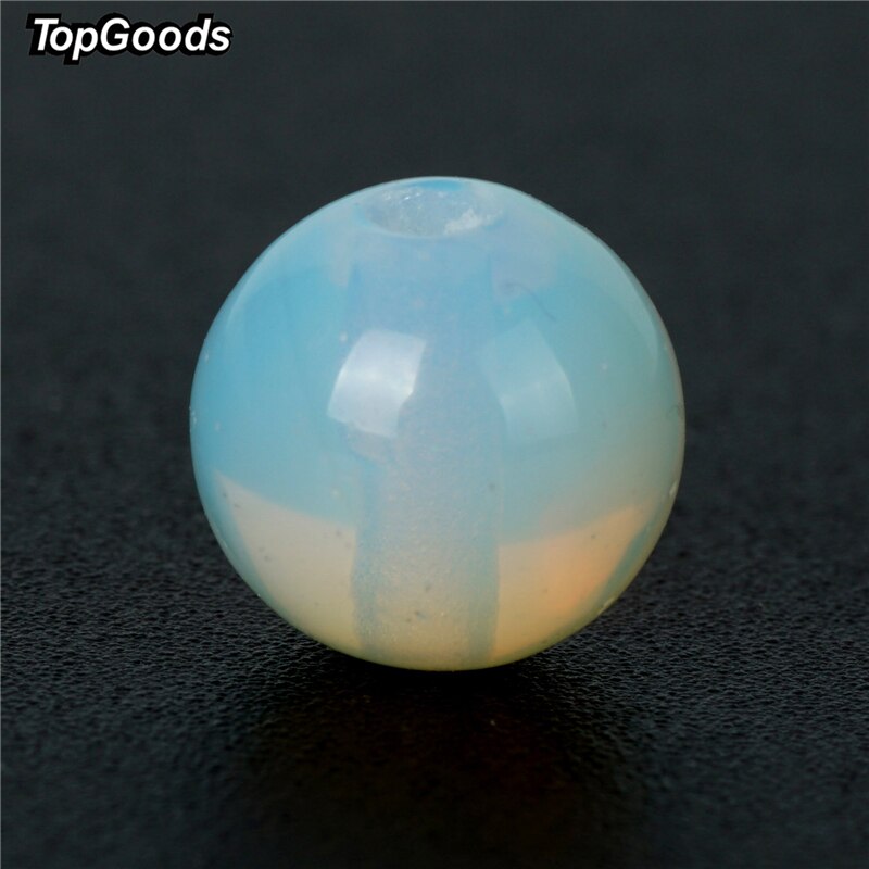 TopGoods White Opal Stone Beads Albumen Round Loose Beads 4-10mm Strand 15" Birthstone For Stone Jewelry Making