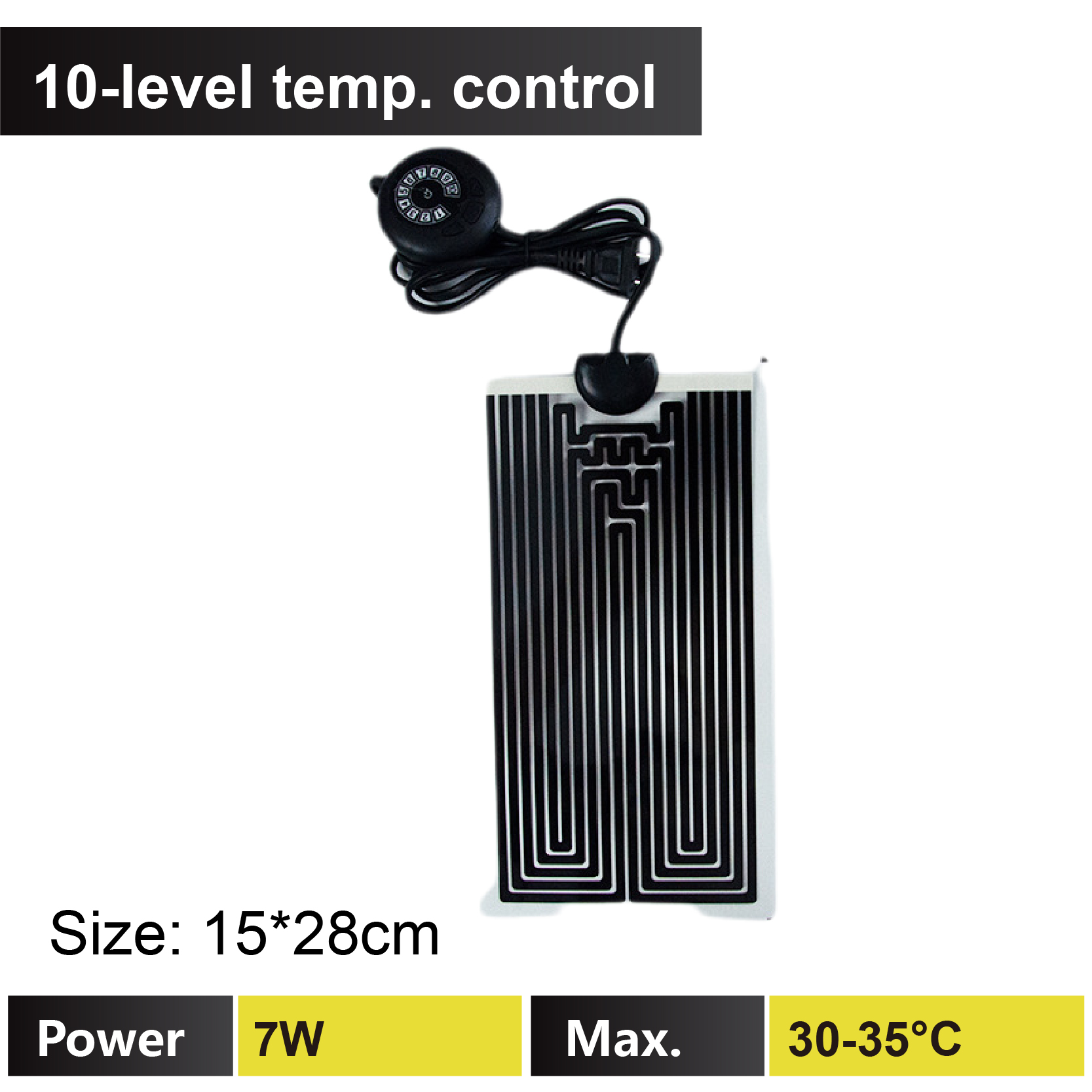 Reptile Heating Pad 5-78W 3-Level Adjustable Heat Mat for Gecko Turtle Frog Spider Terrarium Waterproof Under Tank Heater: Gold / 5m