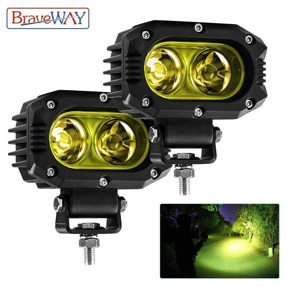 BraveWay 4&quot; Super Bright Offroad LED Work Light Bar Spot Flood Beam DRL 4x4 LED Fog Yellow Light ATV LED Bar For Lada Truck Car