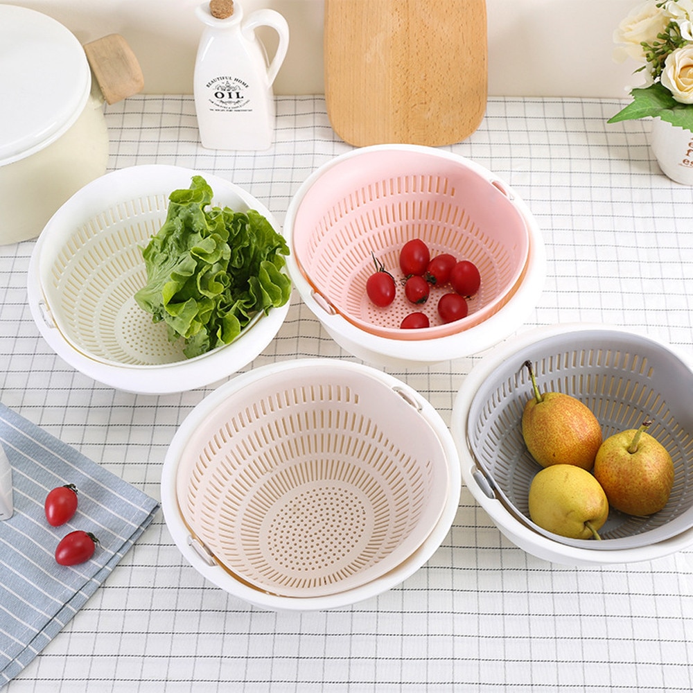 #H40 Food Grade Plastic Rice Beans Peas Washing Filter Strainer Pink Basket Sieve Drainer Cleaning Gadget Fruit Drain Basket