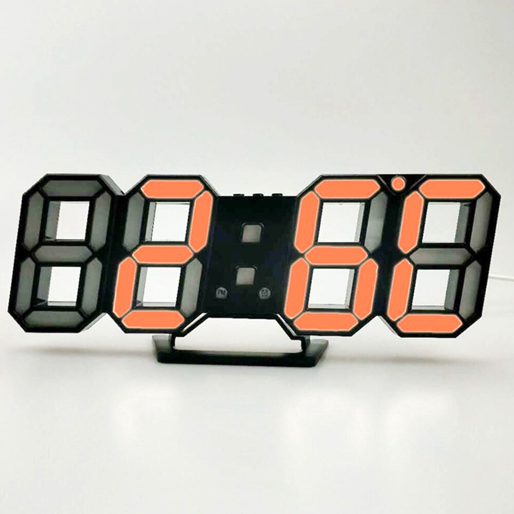 Digitale 3D Led Wekker Elektronische Bureau Tafel Klokken Met Grote Temperatuur Voor Thuis Woonkamer Decor Muur Opknoping Klok: BlackOrange