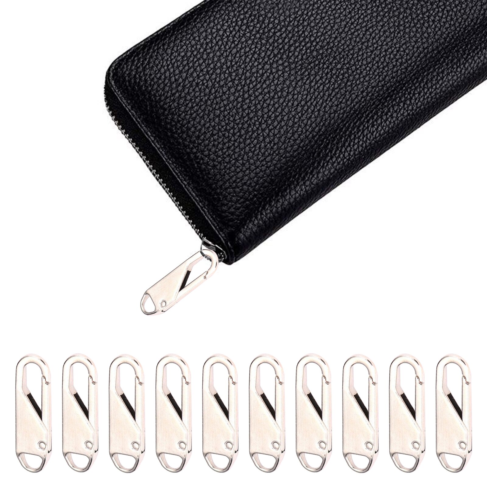 10 Pack Zipper Pull Metal Zipper Repair Tab Extenders Fixer Broken Fastener: Silver