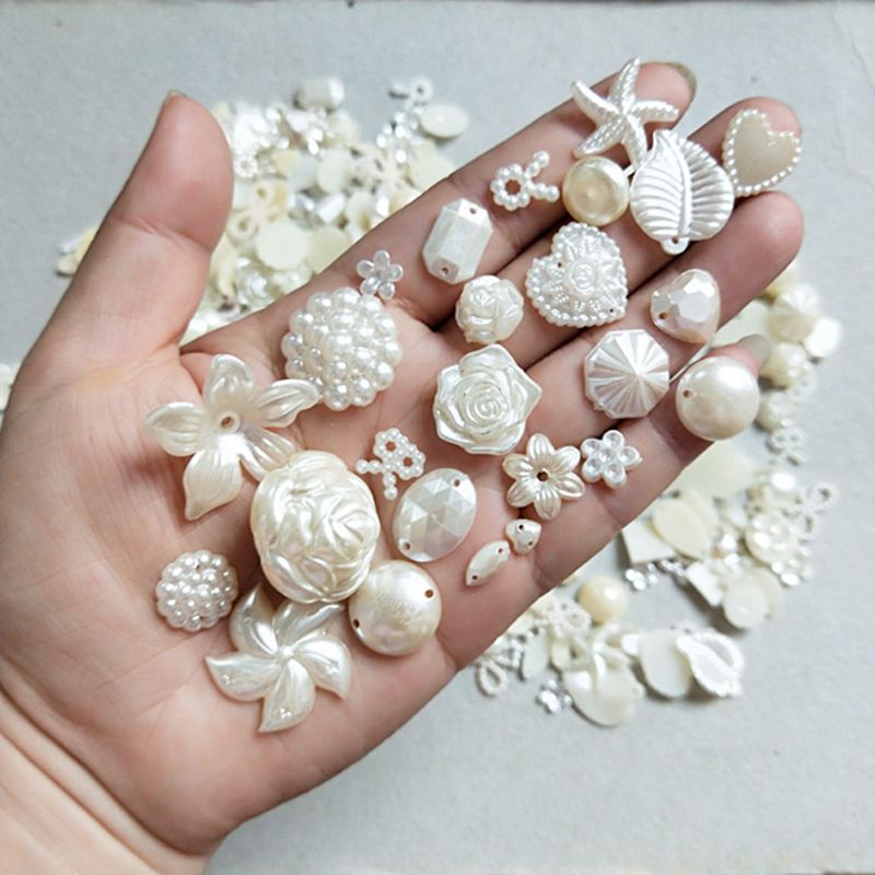 100 stk/parti abs imitation perle beaded blomst halvrunde perler mix blomster hjerter perle diy tøjtilbehør håndlavet håndværk