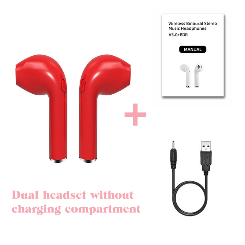 I7s Tws Draadloze Hoofdtelefoon Bluetooth Oortelefoon Met Microfoon Opladen Doos Oortelefoon Sport Headset Opladen Box Voor Iphone: Red two earbuds