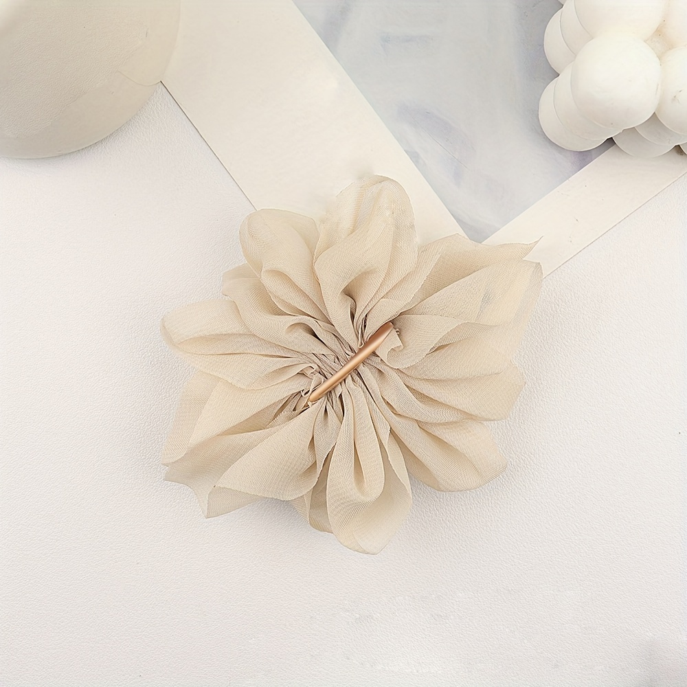 1pc enkle hårspenner i chiffong med blomster til kvinner, oval fjærspenne i legering, ensfarget hårtilbehør.: beige