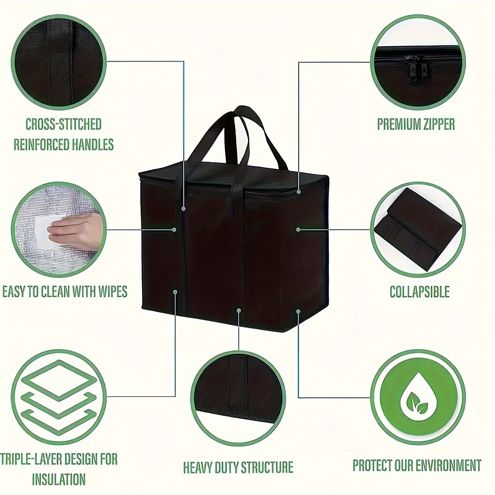 1pc Large Capacity Insulated Bags Foldable Reusable Soft Cooler Bag Lightweight To Keep Cold Takeout Food Bag