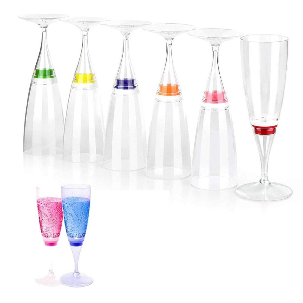 6 pièces LED vin Champagne flûte verres eau liquide activé clignotant lumière tasses JA55