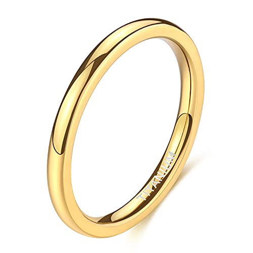 Anillo de titanio de 2mm, 4mm y 6mm para hombre y mujer, cúpula chapada en oro de 14K, banda de boda de alto pulido, Unisex, ajuste cómodo, tamaño 3-13,5: 10 / 2mm