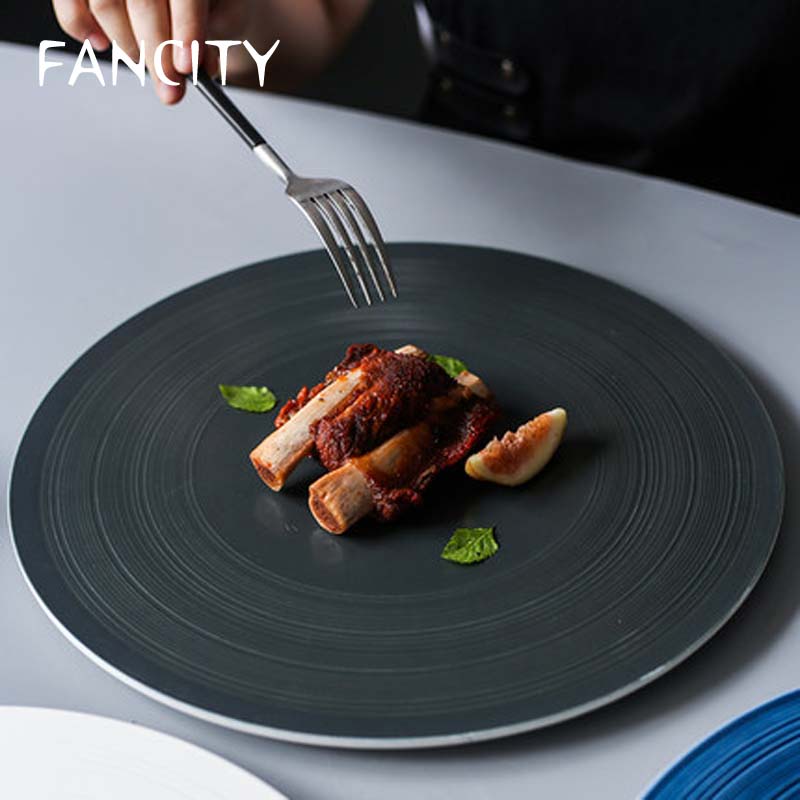 Fancity Nordic Keramische Steak Plaat Platte Schotel Plaat Ronde Westerse Restaurant Plaat Lade Set Plaat Pasta Plaat Creatieve Westerse Pl