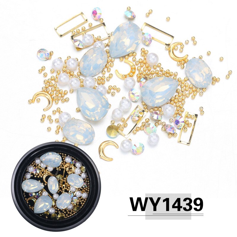 ELESSICAL Mixed Shape Opal Nail Resin Rhinestones Gems 3D Tip Drill Copper Nail Charm Beads Studs Manicure Nails Art Decorations: WY1439