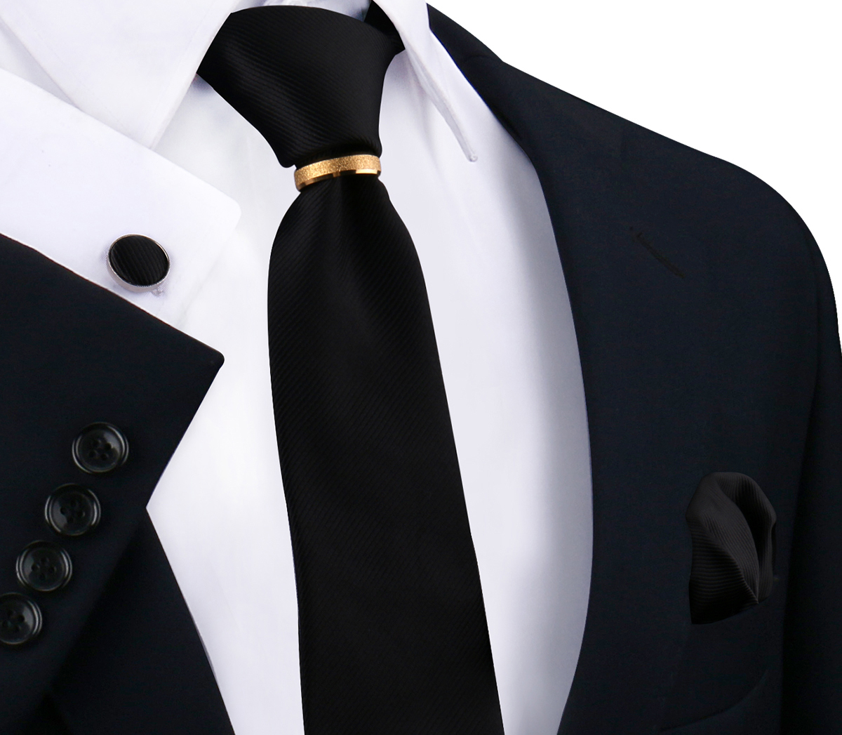 Conjunto de gravatas de seda sólida de luxo para homens gravata lenço abotoaduras com anel de metal dourado broche terno festa de casamento acessórios masculinos: Gengibre