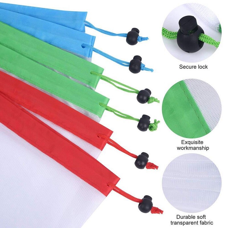 3 Sizes Fruit Vegetable Bag Reusable Mesh Produce Bags Washable Eco-Friendly Bags for Grocery Shopping Storage Toys Bag