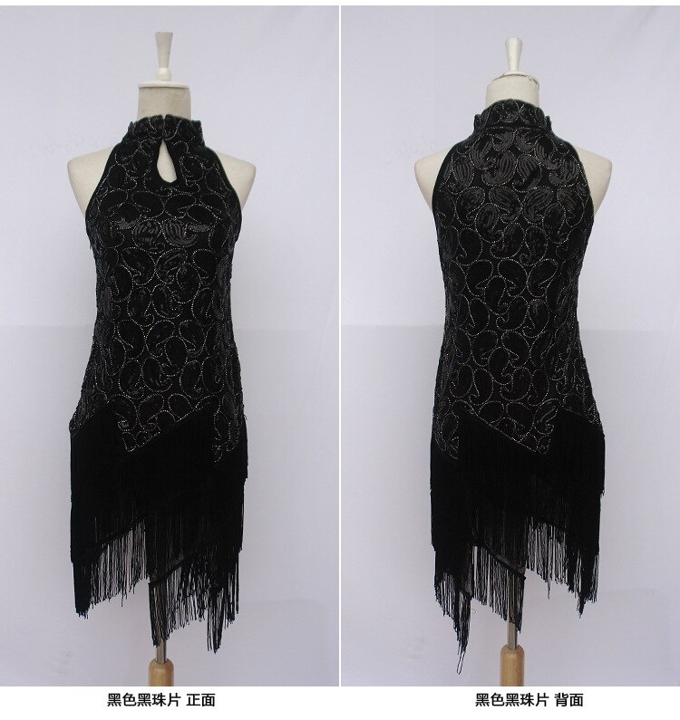 ballroom latin dance dress women black competition gold sequin Fringe Dancing Dresses Costume Tango Samba Skirts cha cha salsa
