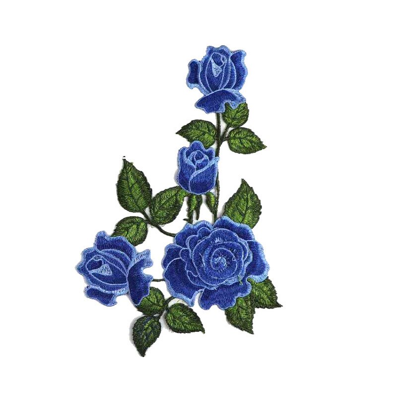 1pc Red Rose Patch Embroidered Sewing On Patch Flower Iron On Patch Stickers Clothes Badge Sewing Fabric Applique Accessories: Blue