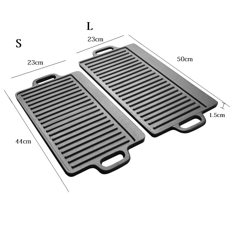 Rectangular Cast Iron Barbecue Plate Striped Roasting Pan Uncoated Double-Side Teppanyaki Meat Steak Grill BBQ Tool Accessories
