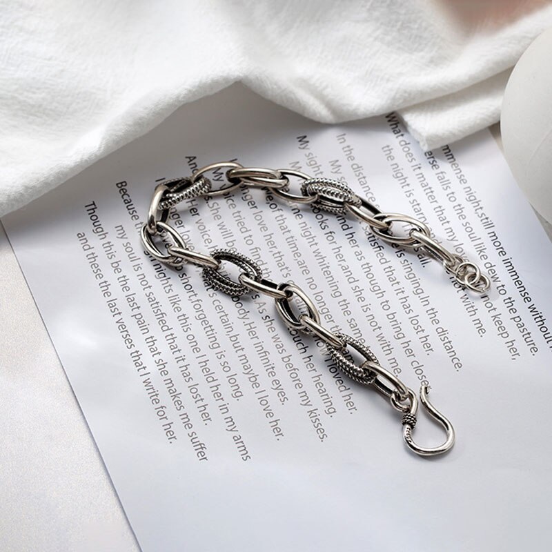 Retro Thick Chain Silver Color Bracelet For Men Women Couples Jewelry S-B382