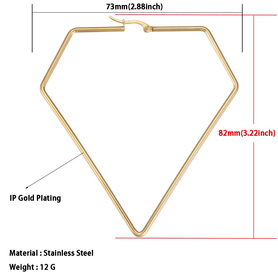 Geometric Hoop Earrings For Women Stainless Steel Gold Color Big Large Earrings Statement Jewelry: 1792 Gold 73mm