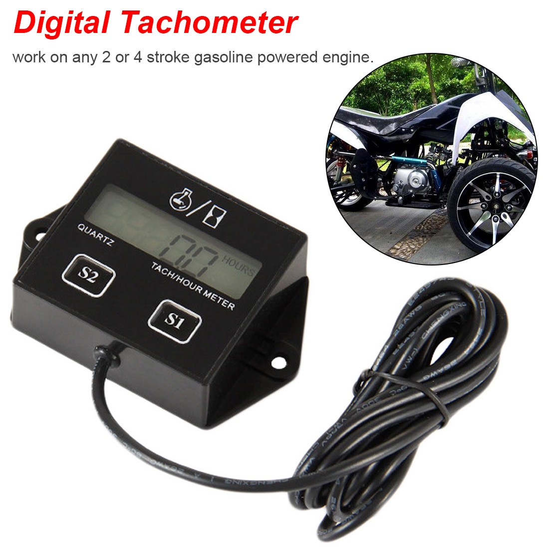 4-digit Counters Engine Tach Hour Meter Tachometer Gauge Inductive Display For Motorcycle Motor Marine chainsaw