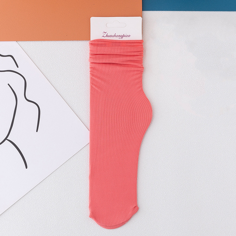 Multicolor Solid Color Ice Silk Velvet Mid Tube Socks Women Summer Soft Thin Rolled Edge Crew Socks Japanese Casual Long Socks