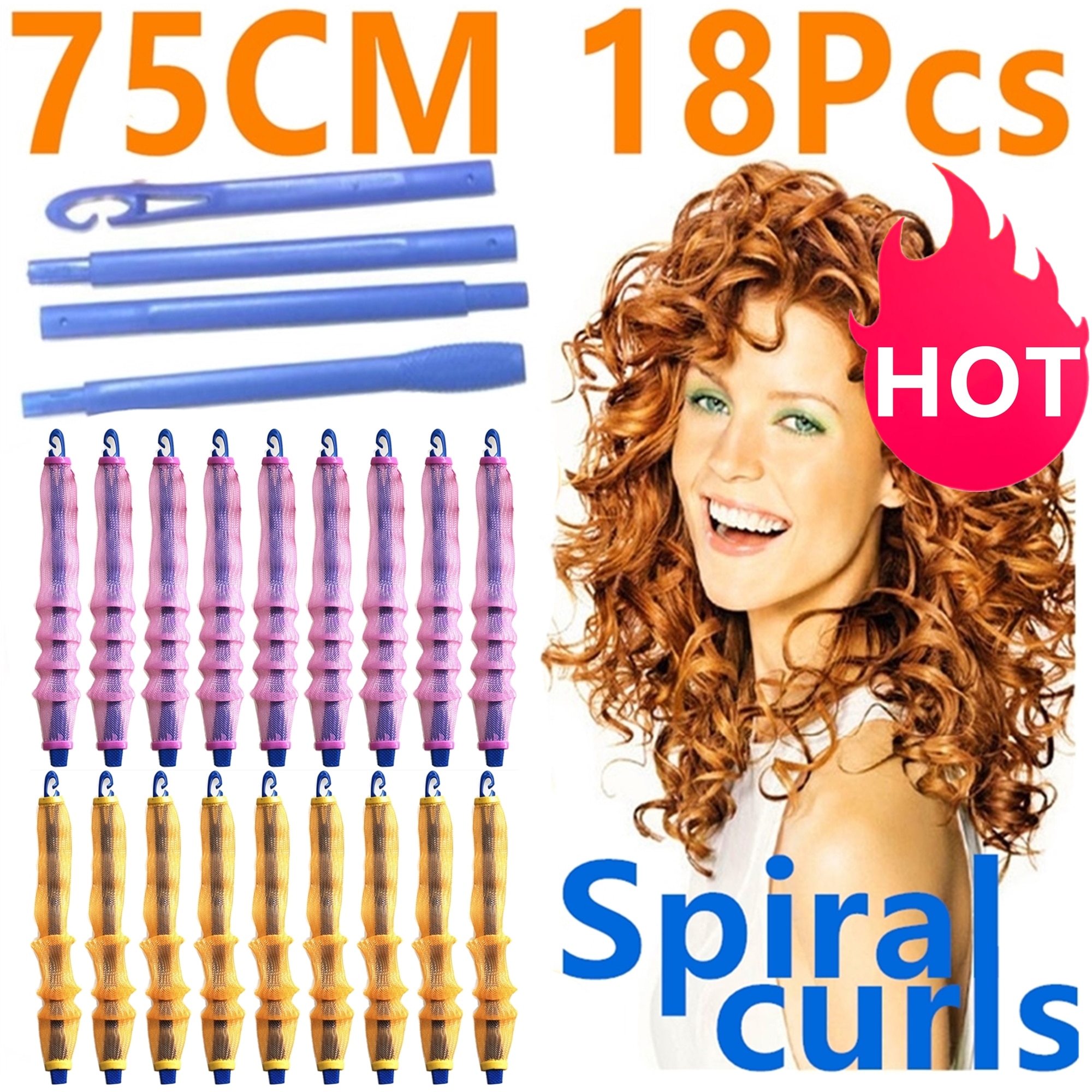 Rodillos de pelo en forma de caracol, rizador de pelo suave en espiral, no ondulado, 75CM, 18 Uds., 4 Uds.
