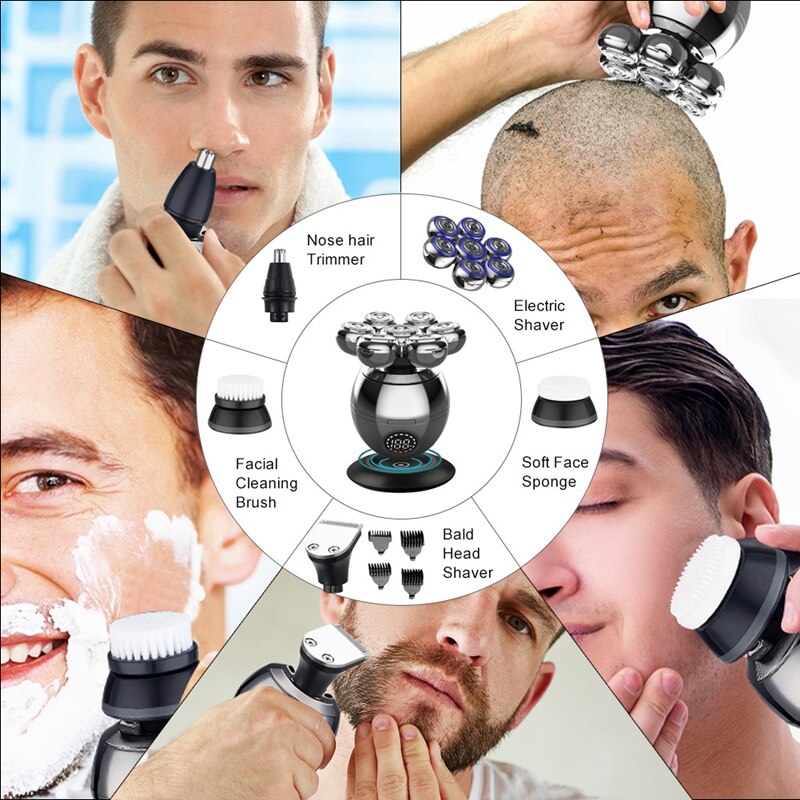 Rasoir électrique étanche pour hommes, tête de coupe flottante, charge de Base, Portable, pour barbe, crâne