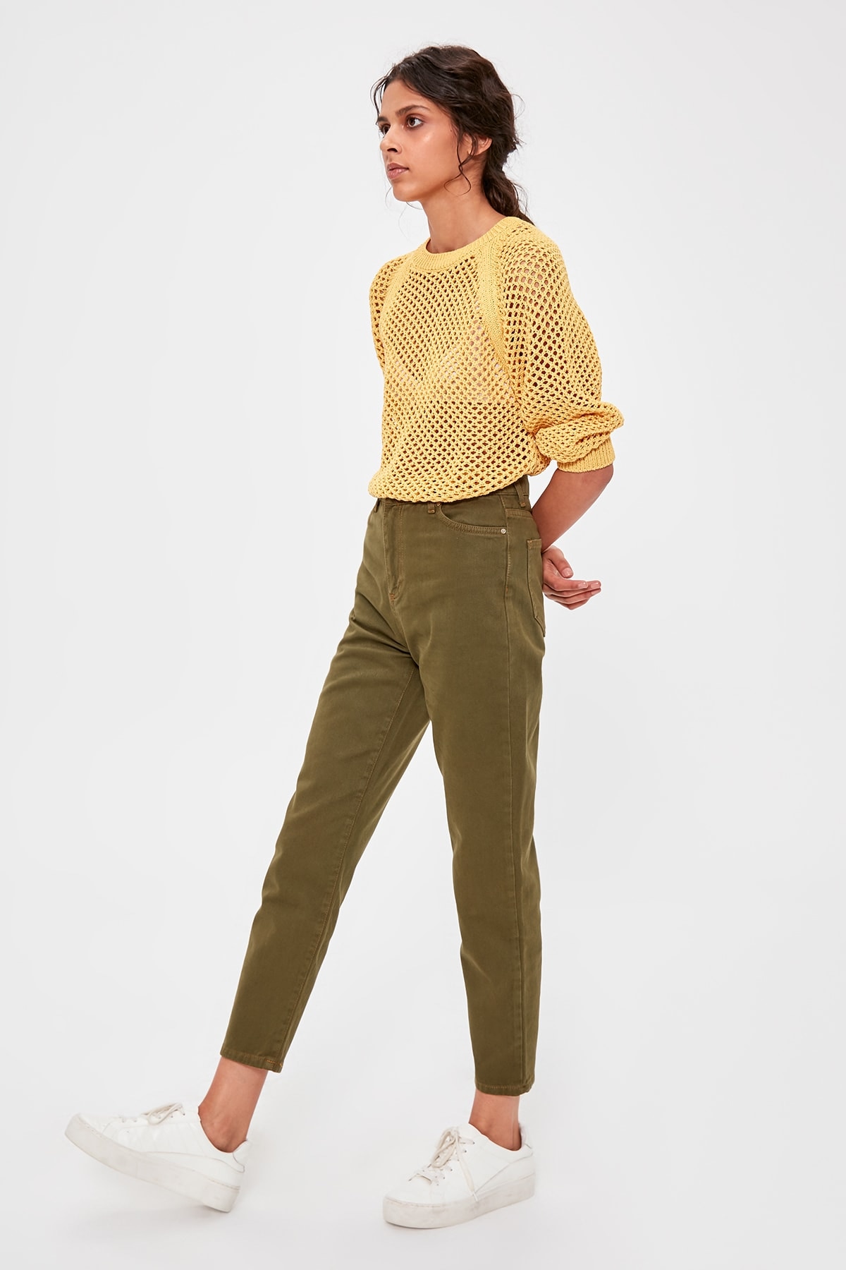 Trendyol Khaki High Waist Mom Jeans TWOAW20JE0187