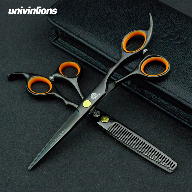 Tijeras de pelo de titanio negro de 6 pulgadas, kit de tijeras de peluquería profesionales, tijeras de peluquero, juego de cortapelos, tijeras de adelgazamiento