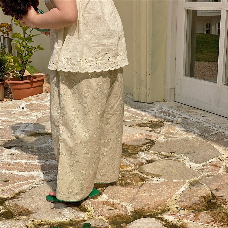 Herten Jonmi 2022 Zomer Baby Meisjes Bloemen Gedrukt Losse Broek Koreaanse Stijl Kinderen Dunne Flared Broek